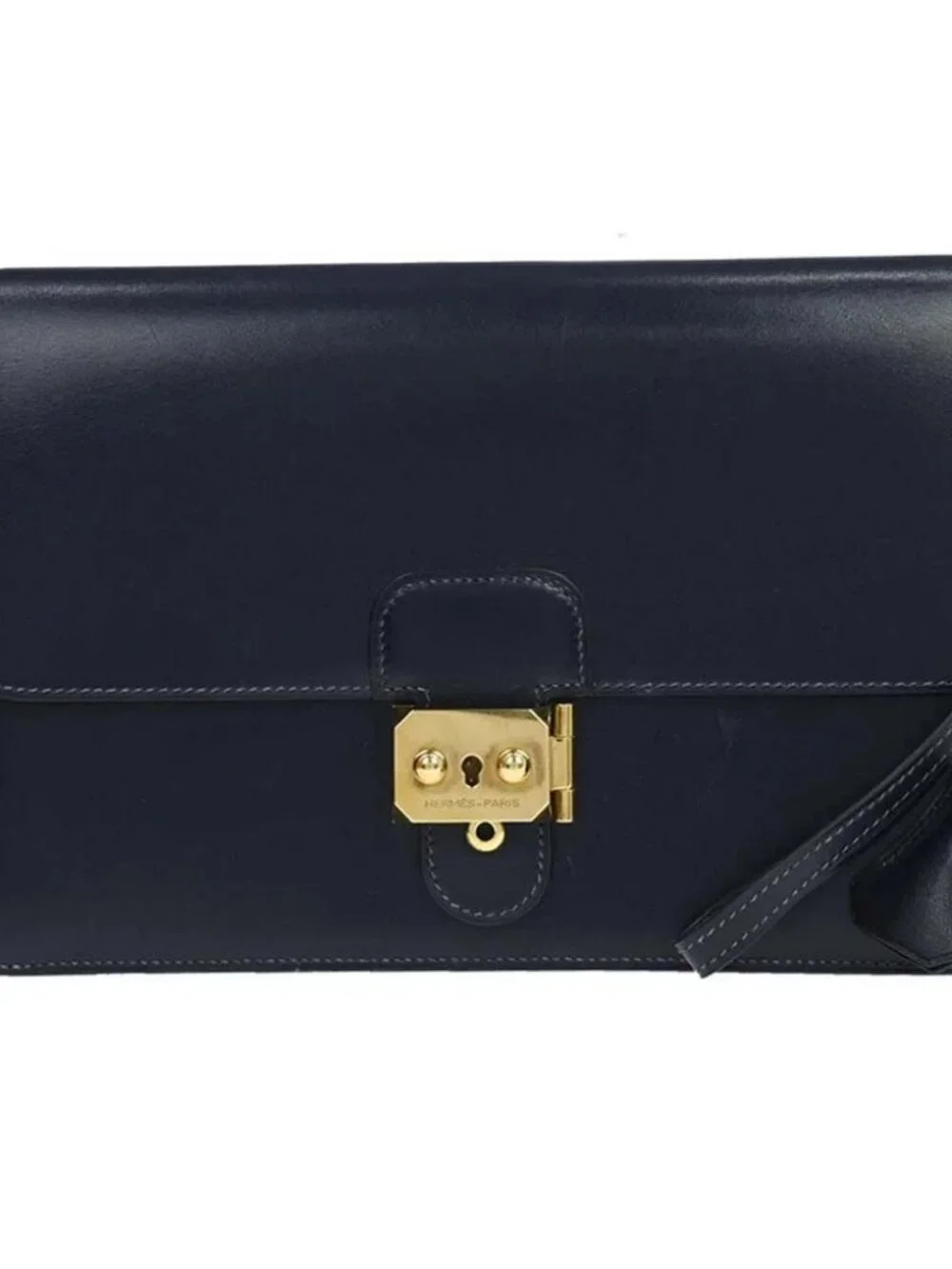 Hermes Blue Navy Box Calf Pochette Jet Clutch Bag